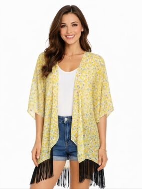 Lularoe Women's MONROE Sheer Fringed Kimono Size Large 14-24